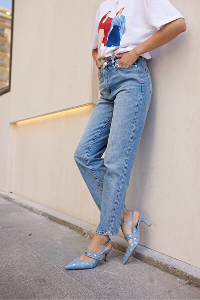 ANGELİNA JONES YULYA KADIN KOT MAVİ TOPUKLU SLİNGBACK AYAKKABİ