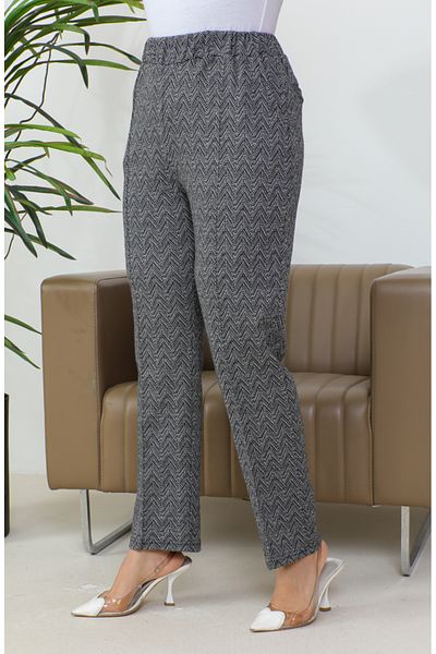 sefamerve Pantaloni cu dungi jacquard 1037e 1037e-01 Negru