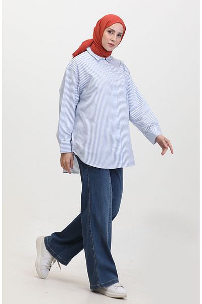 sefamerve Cămașă oversize cu dungi albastre - 4803-01