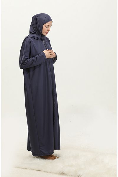 sefamerve Praktisches einteiliges marineblaues Gebetskleid mit Hijab, 1980-02