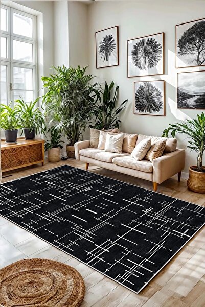 df home Salon Halısı Geometrik İskandinav Eskitmeli Dijital Baskı Yıkanabilir...