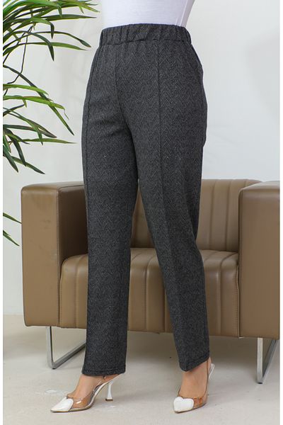 sefamerve Pantaloni cu dungi jacquard 1037a 1037a-01 Negru