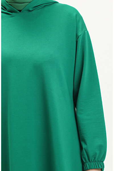 sefamerve Kapüşonlu Uzun Spor Tunik 71004-02 Yeşil