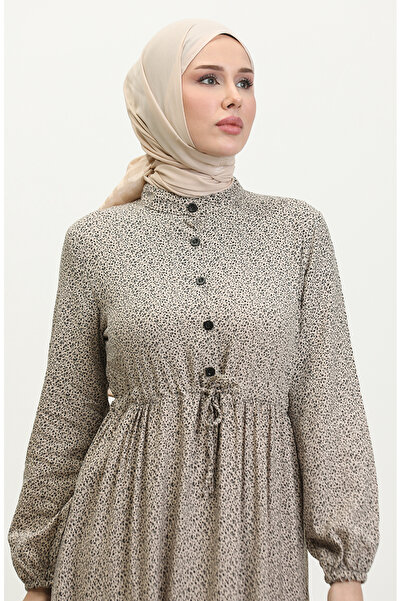 sefamerve Φόρεμα Viscose - Shirred Waist, 0374-02 Mink