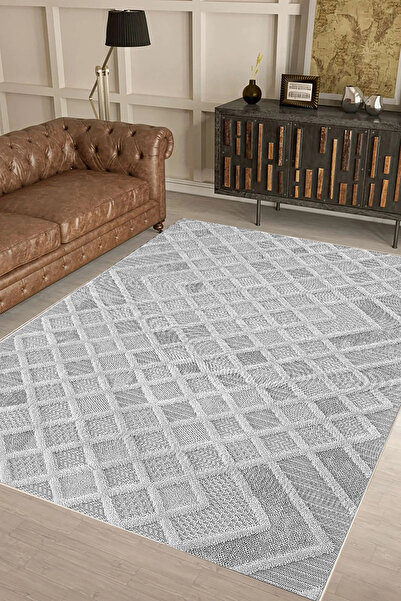 UZZA Salon Halısı Geometrik İskandinav Eskitmeli Dijital Baskı Yıkanabilir Ka...