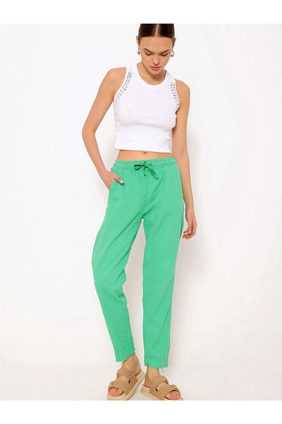 Coral Green Tasseled Trousers