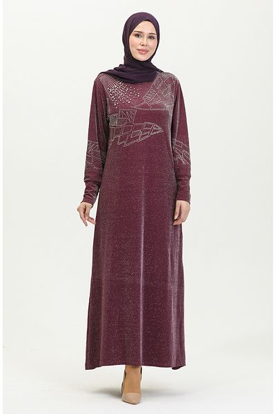 sefamerve Rochie de seara cu sclipici imprimata cu piatra de prune - 0422-02
