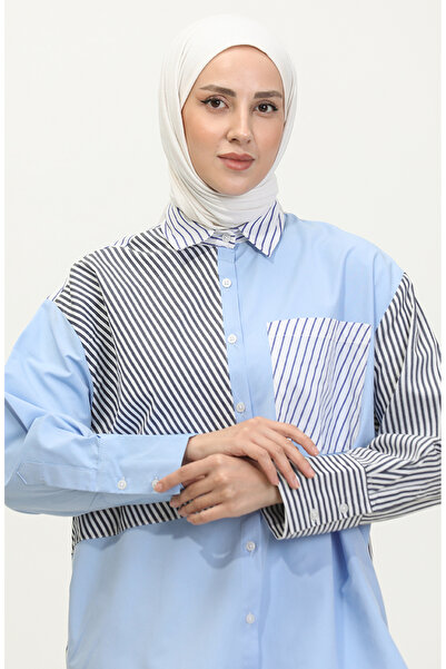 sefamerve Cămașă cu dungi cu garnitură albastră - 4811C-01