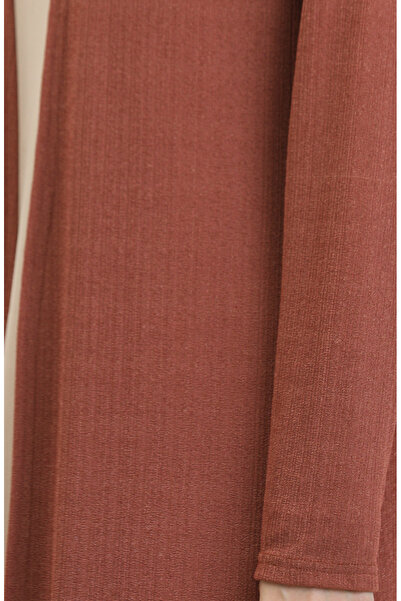 sefamerve 8727-03 Модель довгий темно-червоний простий кардиган