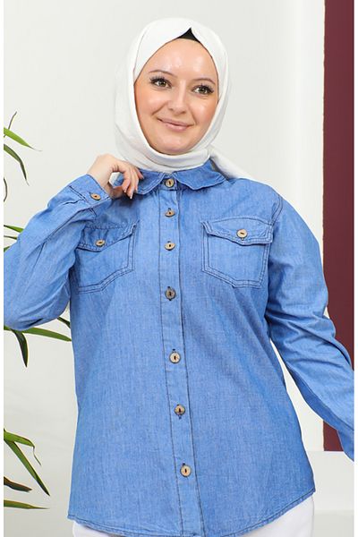 sefamerve Blaues Jeanshemd – Knopfleiste, Modell 30341-01