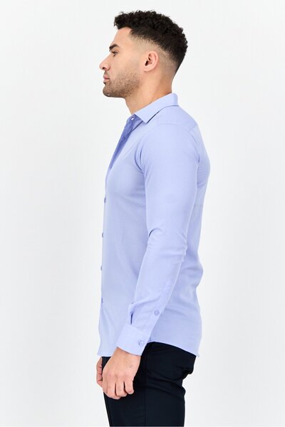 Scotch & Soda Men Modern Fit Micro Dot Long Sleeve Dress Shirt, Light Blue