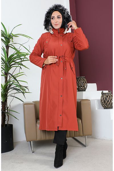 sefamerve Παλτό Bondit με φερμουάρ σε χρώμα τούβλο - Plus Size 11455-07