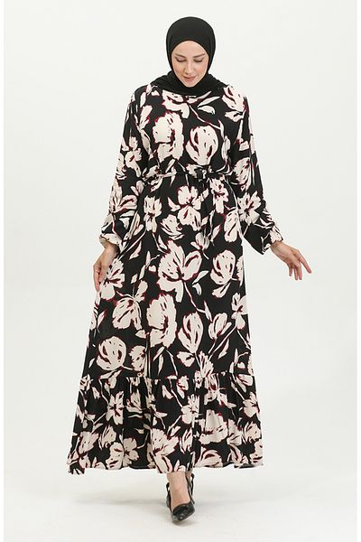 sefamerve Φόρεμα Viscose Black Claret Red Floral Print - 5007-03