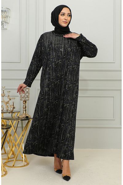 sefamerve Rochie cu modele marimi mari imprimate cu piatra albastra - 4425-02