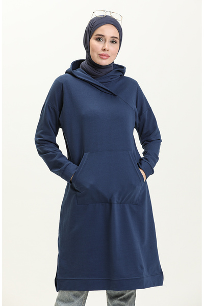 sefamerve Kanguru Cepli Spor Tunik 3032-08 İndigo