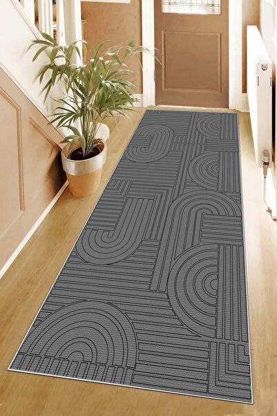 Hülya Home Runner Geometric Scandinavian Antique Digital Printing Washable Non-Slip Base 9017Yollukhulya