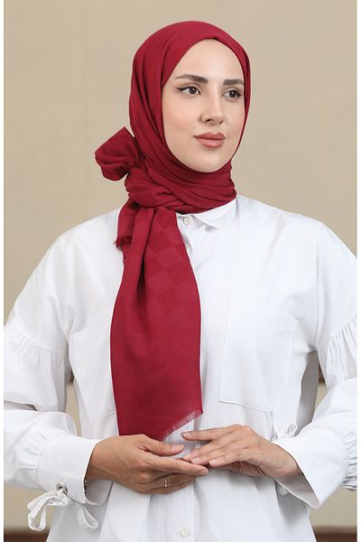 sefamerve Βαμβακερό σάλι Claret Red Jacquard 2071-04