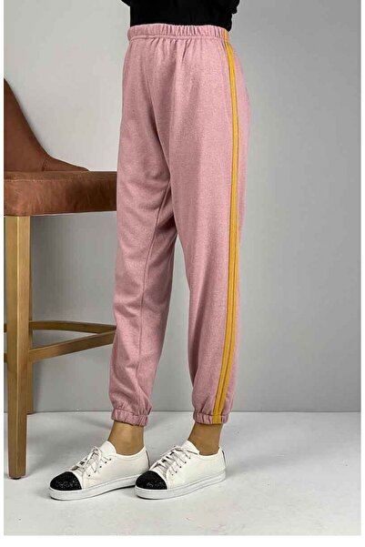 sefamerve Λεπτομερές αθλητικό παντελόνι σε σκόνη κίτρινη ρίγα - 1073-08