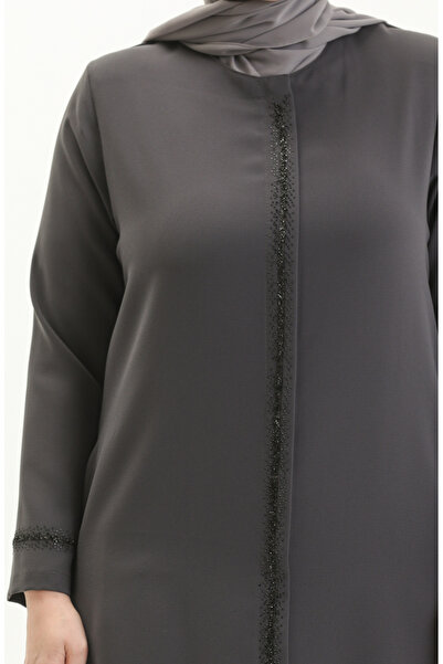 sefamerve Μεγάλο μέγεθος Stone Printed Ferace 5055-01 Γκρι