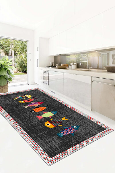 Hülya Home Kesme mutfak halısı Desenli Dijital Baskı Yıkanabilir Kaymaz Taban...
