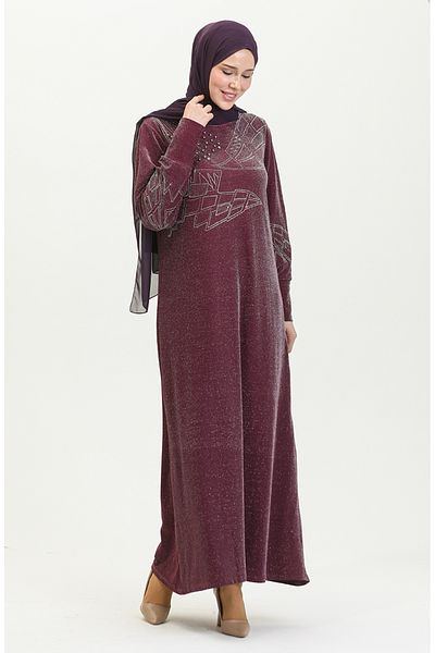 sefamerve Rochie de seara cu sclipici imprimata cu piatra de prune - 0422-02