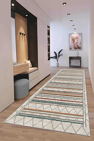 Hülya Home Runner Geometric Scandinavian Antique Digital Printing Washable Non-Slip Base 9016Yollukhulya