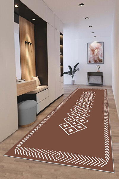 Hülya Home Runner Geometric Scandinavian Antique Digital Printing Washable Non-Slip Base 8177Yollukhulya