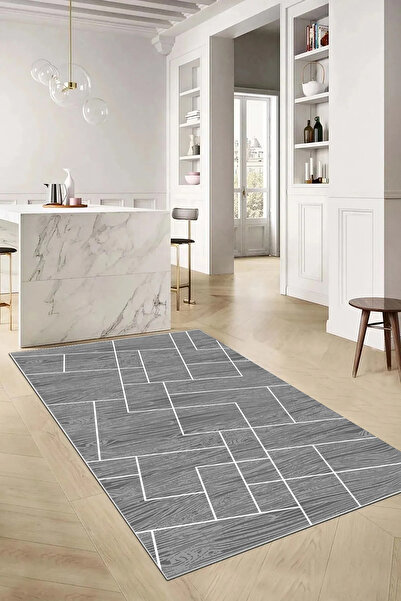 Hülya Home Mutfak Halısı Geometrik İskandinav Eskitmeli Dijital Baskı Yıkanab...