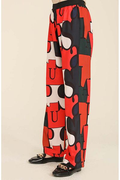 sefamerve Emerald Green Crepe Printed Trousers - 6567-01