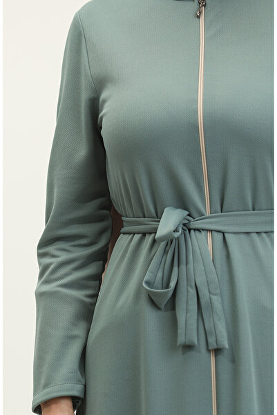 sefamerve Etek Ucu Büzgülü Kuşaklı Ferace 0703-01 Çağla Yeşili
