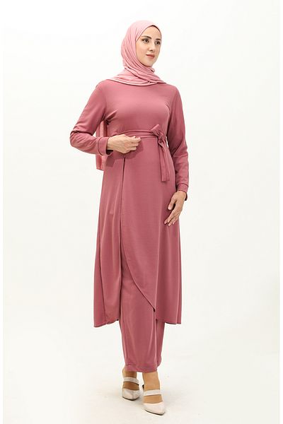 sefamerve Set tunică și pantaloni Dusty Rose Slit - 0664-03