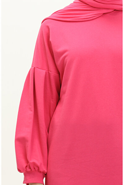 sefamerve Fuchsia Balloon Sleeve Long Tunic - 3031-11