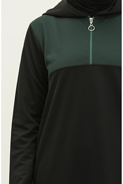 sefamerve Black Hooded Zippered Double Suit 3021-04