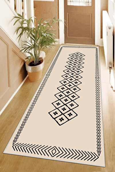 Hülya Home Runner Geometric Scandinavian Antique Digital Printing Washable Non-Slip Base 8177Yollukhulya