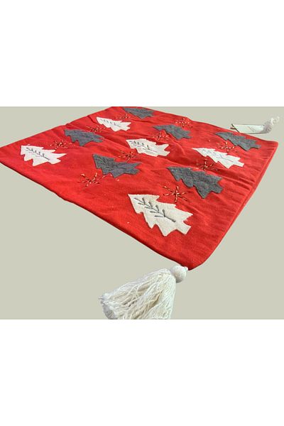 Madame Coco غطاء وسادة - قطن بطابع رأس السنة بسحاب 4 جوانب شرابات أحمر 45 × 45 سم
