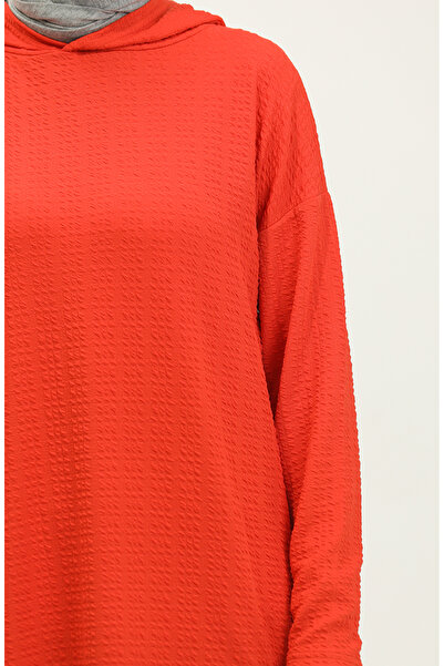 sefamerve Kapüşonlu Mevsimlik Tunik 8677-01 Koyu Mercan