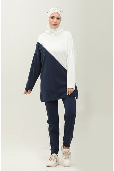 sefamerve Σετ φόρμας Navy Blue Ecru Διπλή - 23053-01