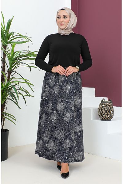 sefamerve Fusta din viscoza bleumarin - Marime Plus, Piesa, 4360D-02