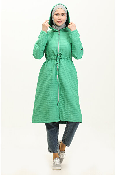 sefamerve Light Green Hooded and Drawstring Waist Cap - 0314-08