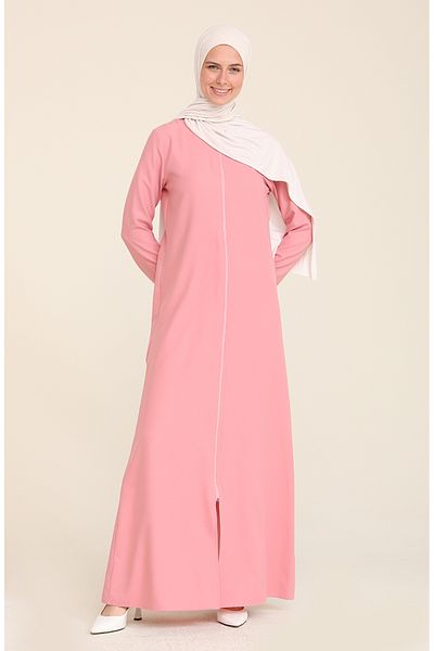 sefamerve 3317-04 Model Dusty Rose Zippered Crepe Ferace