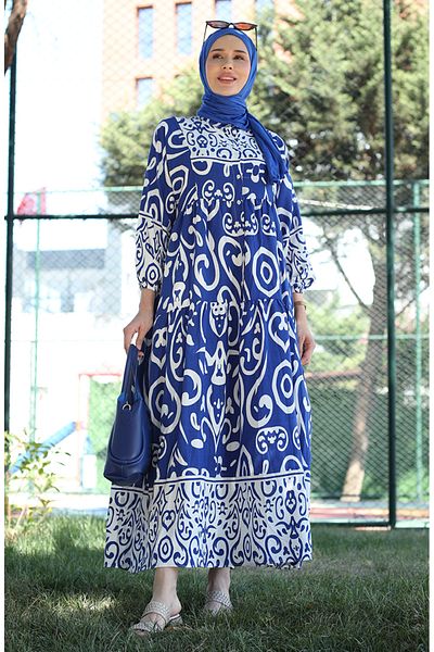 sefamerve Φόρεμα βισκόζης με σχέδιο Indigo - 81875-04