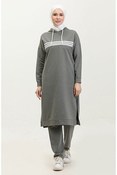 sefamerve Σετ αθλητικής φόρμας γκρι Piping Hooded - 3023-04