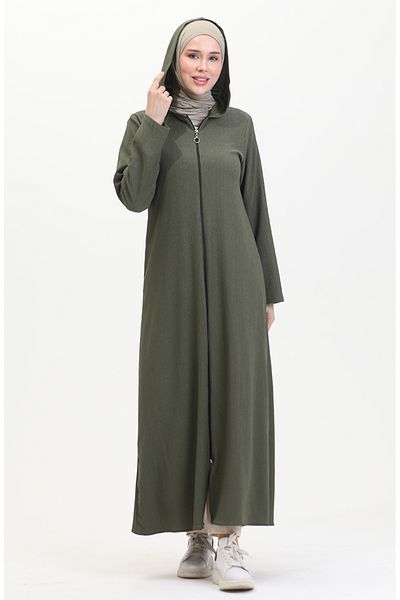 sefamerve Bürümcük Stoff Kapuze Sport Ferace 1045-03 Khaki