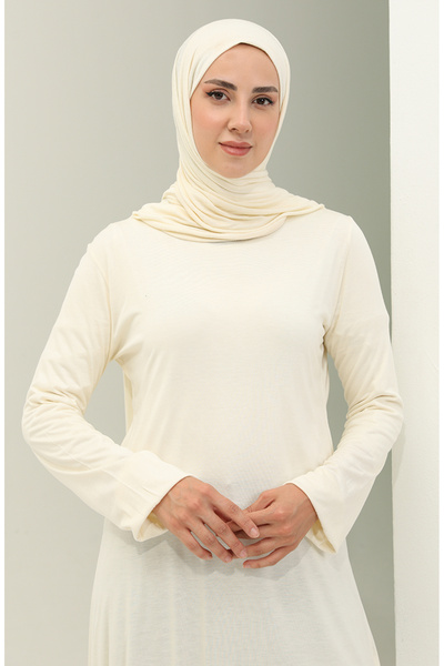 sefamerve Kol Ucu Lastikli Viskon Tunik 8634-01 Ekru