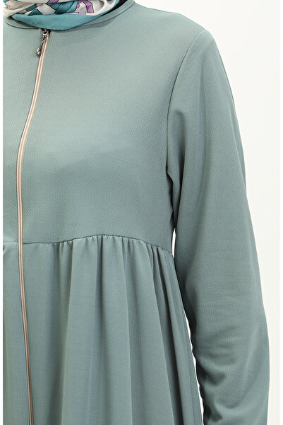 sefamerve Büzgülü Fermuarlı Ferace 0695-09 Mint Yeşili