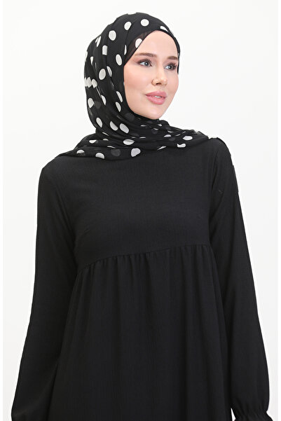 sefamerve Černý volánkový rukáv a nabírané šaty - 1011-03