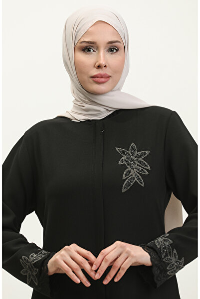 sefamerve Μαύρο Κεντημένο Δαντέλα Ferace 5065-01 - Plus Size