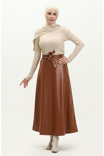 sefamerve Taba Faux Flared Φούστα - Μοντέλο 24K1020-01