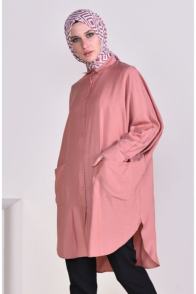 sefamerve Viscose Tunic 6480-08 - Με τσέπες και λεπτομέρεια από κρεμμύδι
