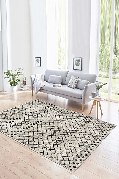 Hülya Home Kesme Halı Desenli Dijital Baskı Yıkanabilir Kaymaz Taban İnce Sal...